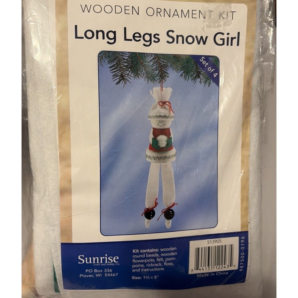 Sunrise Wooden Ornament Kit Long Legs Snow Girl Set of 4 Vintage Christmas Craft
